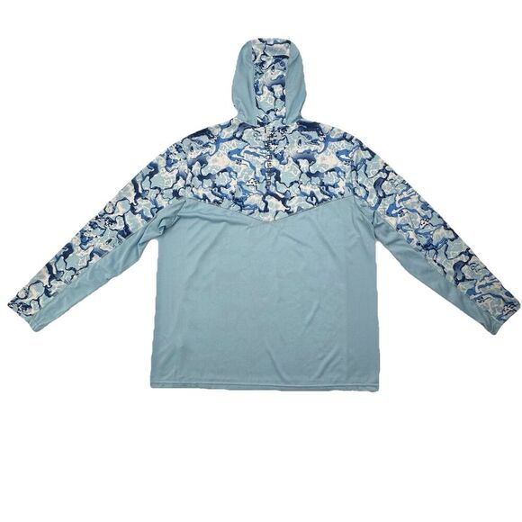 Huk Performance Fishing XL Hoodie Shirt Blue Camo Long Sleeve UPF Sun Protection - Picture 6 of 10